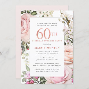60th Birthday Surprise Party Blush Pink Floral Invitation