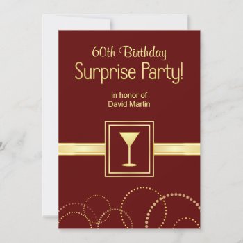 60th Birthday Surprise Party Invitations Burgundy by SquirrelHugger at Zazzle
