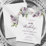 60th Birthday Surprise Party Purple Lilac Flower Invitation<br><div class="desc">Soft watercolor purple lilacs create a pretty springtime 60th birthday invitation. The calligraphy adds an elegant aesthetic. This birthday invitation is available in both traditional cardstock and a downloadable version.</div>
