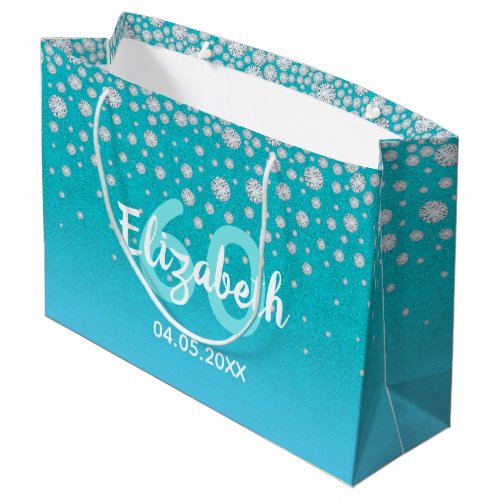 60th birthday teal blue green glitter diamonds  large gift bag