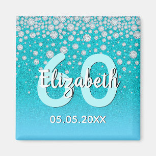 60th birthday teal blue green glitter name diamond magnet