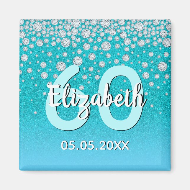 60th birthday teal blue green glitter name diamond magnet (Front)
