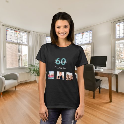 60th birthday teal custom photo woman T_Shirt