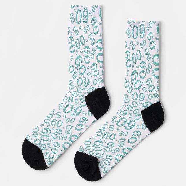 60th Birthday Teal Random Number Pattern Socks (Left)