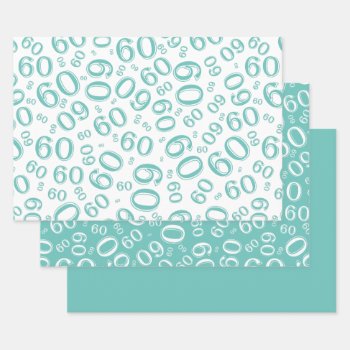 60th Birthday Teal & White Number Pattern 60 Wrapping Paper Sheets by NancyTrippPhotoGifts at Zazzle
