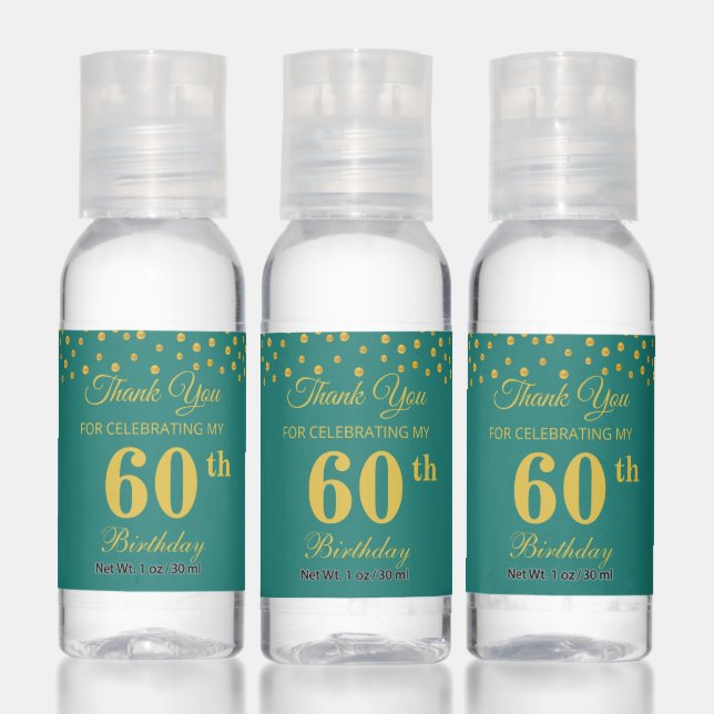60th Birthday Thank You on Golden & Teal Hand Sanitizer (Set)