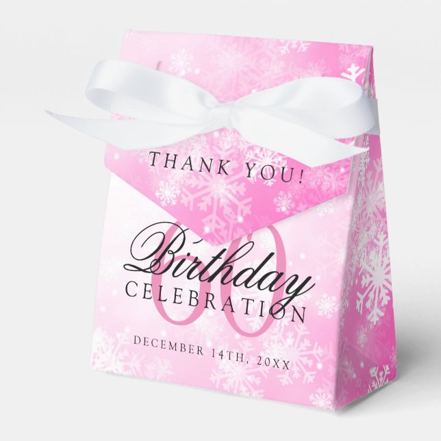 60th Birthday Thank You Pink Winter Wonderland Favor Boxes (Front Side)