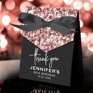 60th Birthday Thank You Rose Gold Glitter Script Favor Boxes