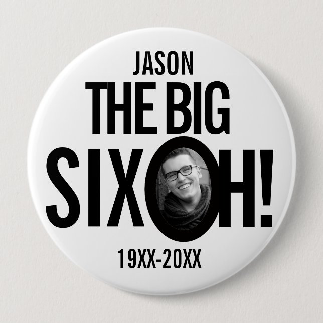 60th Birthday the big six oh name photo mono Button (Front)