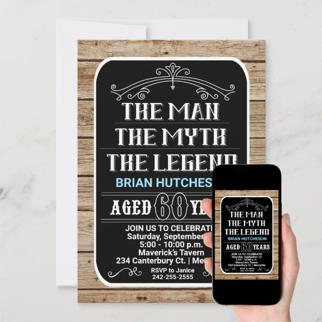 60th Birthday The Man The Myth The Legend 60 YRS Invitation | Zazzle