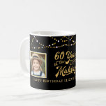 60th Birthday Then Now Photos Black Gold Lights Coffee Mug<br><div class="desc">Honor the 60-year-old with this changeable black and gold mug featuring THEN and NOW photos and a retro typography design stating 60 YEARS IN THE MAKING and integrates their birth year within the design. Personalize with your message and or greeting at the bottom. PHOTO TIP: Choose a photo with the...</div>