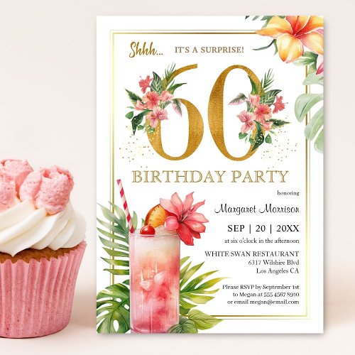 60th Birthday Tropical Floral Cocktail Party Invitation