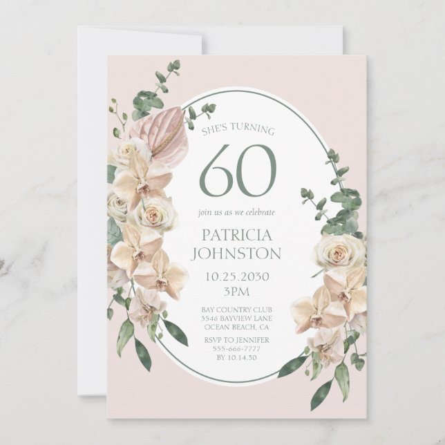 60th Birthday Tropical Floral Invitation (Front)
