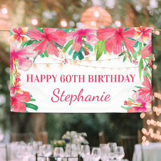 60th Birthday Tropical String Lights Hawaiian Banner