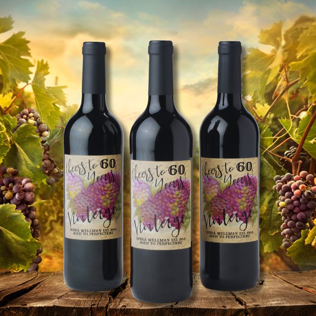 60th Birthday Vintage Customizable Wine Label (Creator Uploaded)