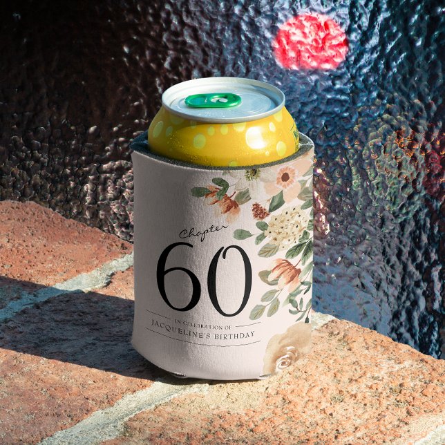 60th Birthday Vintage Floral Can Cooler (60th Birthday Vintage Floral Can Cooler.
Sophisticated and elegant addition to any birthday party.)