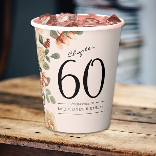60th Birthday Vintage Floral Paper Cups