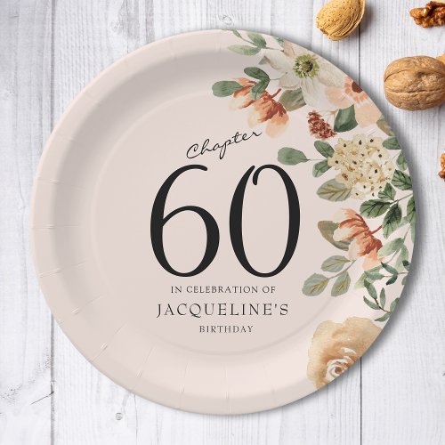 60th Birthday Vintage Floral Paper Plates