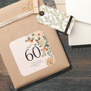 60th Birthday Vintage Floral Square Sticker