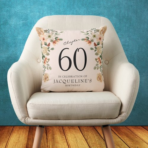 60th Birthday Vintage Floral Throw Pillow