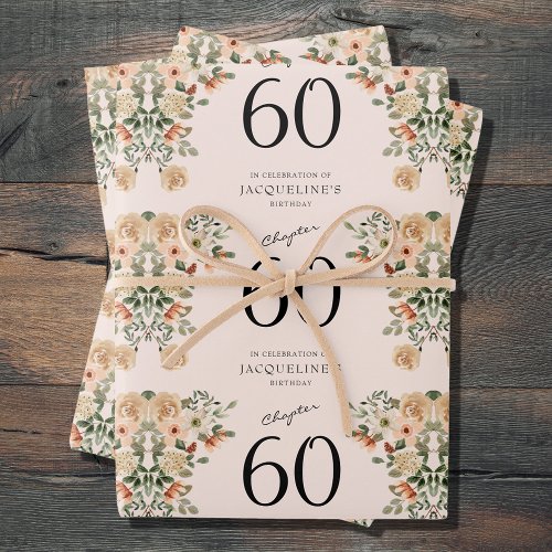 60th Birthday Vintage Floral Wrapping Paper Sheets