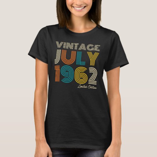 60th Birthday Vintage July 1962 Limited Edition T_Shirt