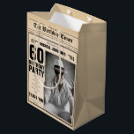 60th Birthday Vintage Newspaper Fun Custom Photo Medium Gift Bag<br><div class="desc">60th Birthday Vintage Newspaper Fun Custom Photo Medium Gift Bag. A cool and humorous birthday Welcome Sign that looks like a vintage newspaper! It is customizable and can be used for any age birthday party! Need help with this design template? Contact the design by clicking on the 'Message' button below....</div>
