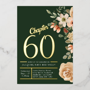 60th Birthday Vintage Watercolor Floral Gold Foil Invitation