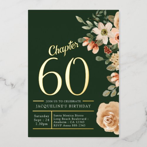 60th Birthday Vintage Watercolor Floral Gold Foil Invitation