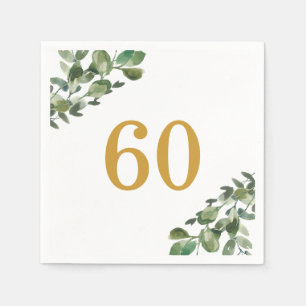 60th Birthday Watercolor Eucalyptus  Napkins