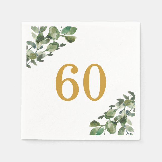 60th Birthday Watercolor Eucalyptus  Napkins (Front)