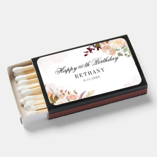 60th Birthday Watercolor Floral Favor Script Matchboxes