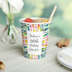 60th Birthday Watercolor Geometric Pattern Paper Cups