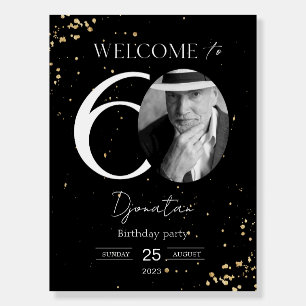 60th Birthday Welcome Sign Black Gold Board