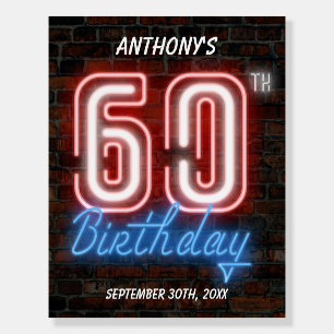 60th Birthday Welcome Sign Fun Retro Neon Lights