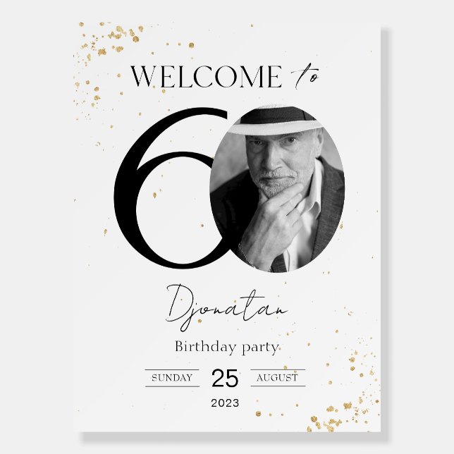 60th Birthday Welcome Sign Gold Board (Front)