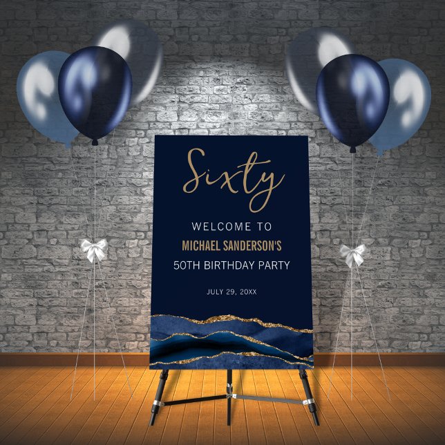 60th Birthday Welcome Sign Navy Gold (Creator Uploaded)