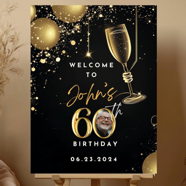 60th Birthday Welcome Sign Printable Modern Black  (Creator Uploaded)