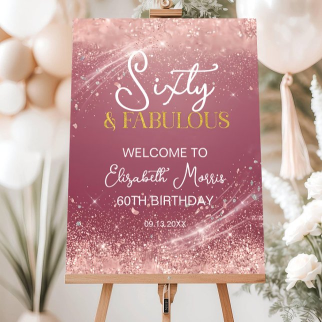 60th Birthday Welcome Sign Printable Rose Gold Six (Creator Uploaded)