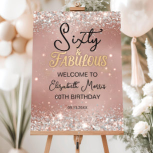 60th Birthday Welcome Sign Printable Rose Gold Six