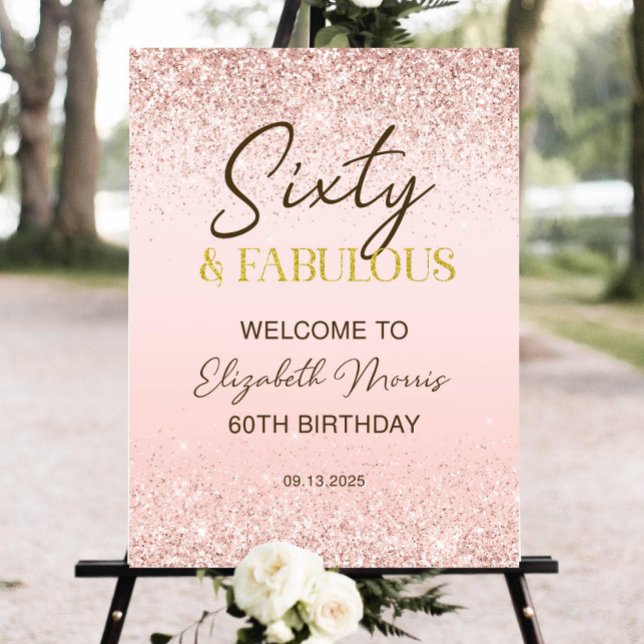 60th Birthday Welcome Sign Printable Rose Gold Six (Creator Uploaded)