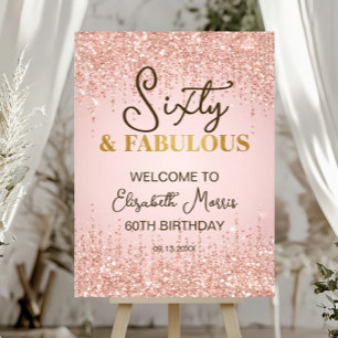 60th Birthday Welcome Sign Printable Rose Gold Six