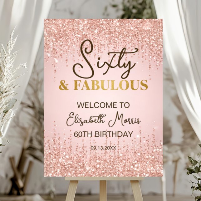 60th Birthday Welcome Sign Printable Rose Gold Six (Creator Uploaded)