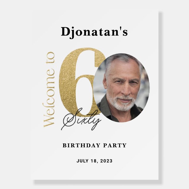 60th Birthday Welcome Sign White Gold (Front)