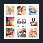 60th birthday white photo collage monogram canvas print<br><div class="desc">A unique 60th birthday gift or keepsake, celebrating her life with a collage of 8 of your photos. Add images of her family, friends, pets, hobbies or dream travel destination. Personalize and add a name, age 60 and a date. Gray and black colored letters. A chic white background. This canvas...</div>