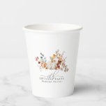 60th Birthday White Pumpkin Fall Flowers Custom Paper Cups<br><div class="desc">Modern and elegant white pumpkin and fall flowers floral design. The soft watercolor palette is a sophisticated blend of soft pink and dark rich golden yellow and brown. The fall leaves surround the white pumpkin for a special autumn display. Perfect for your fall birthday party.</div>