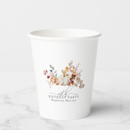 60th Birthday White Pumpkin Fall Flowers Custom Paper Cups