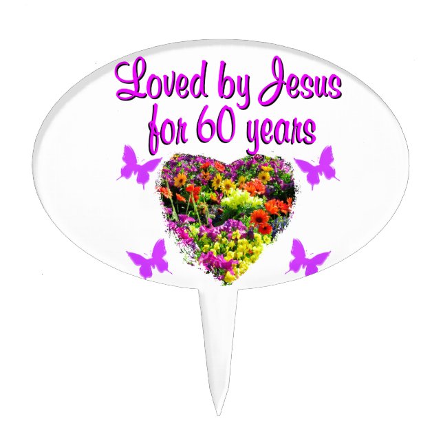 60TH BIRTHDAY WILD FLOWER PHOTO CAKE TOPPER (Front)