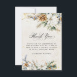 60th Birthday Winter White Floral Greenery Thank You Card<br><div class="desc">One of our most popular new winter floral designs on budget paper to help you lower your costs. If you prefer it is also available on cardstock. This elegant winter floral features white flowers nestled in greenery and pinecones with golden accents. The soft ivory white background frames it.</div>
