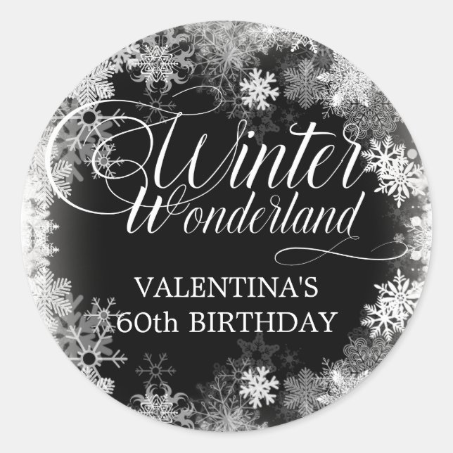 60th Birthday Winter Wonderland Snowflake Favor Classic Round Sticker (Front)
